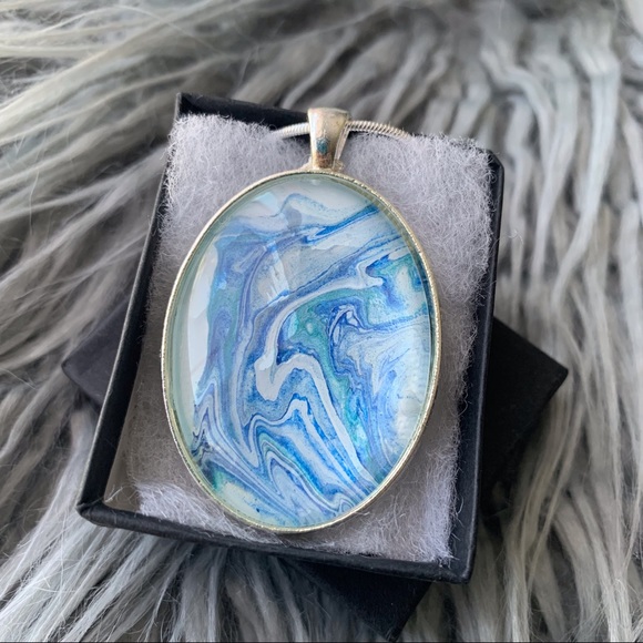 Handmade Fluid Art Necklace-Ocean Waves Bold - Picture 1 of 5